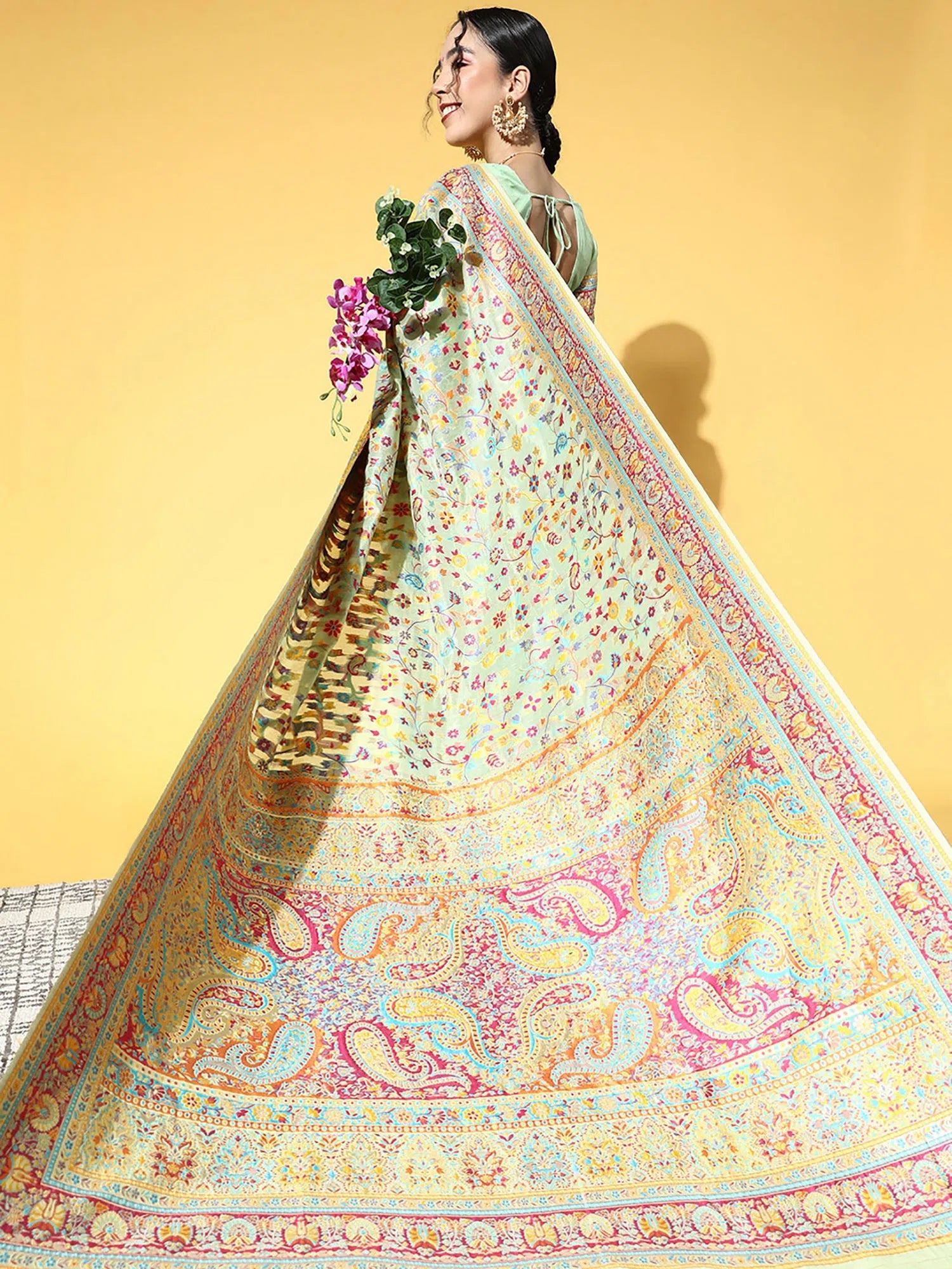 Saree Mall Women's Blend Light Green Woven Design Celebrity Saree With Blouse Piece-KHUBNI240001 Chic Off-Shoulder Blouse Saree Mall Women's Blend Light Green Woven Design Celebrity Saree With Blouse Piece-KHUBNI240001 Chic Off-Shoulder Blouse
