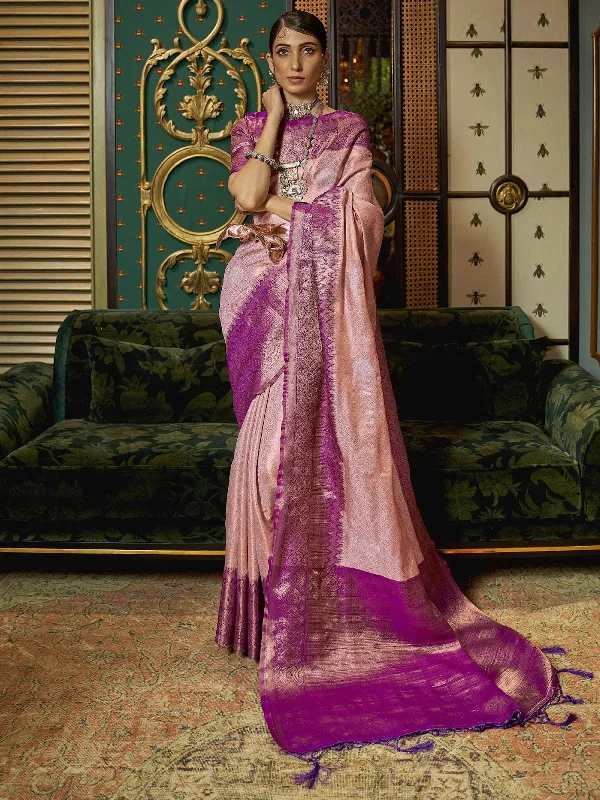 Saree Mall Women's  Blend Pink Woven Design Designer Saree With Blouse Piece-KANISKA289006 Relaxed Fit Blouse