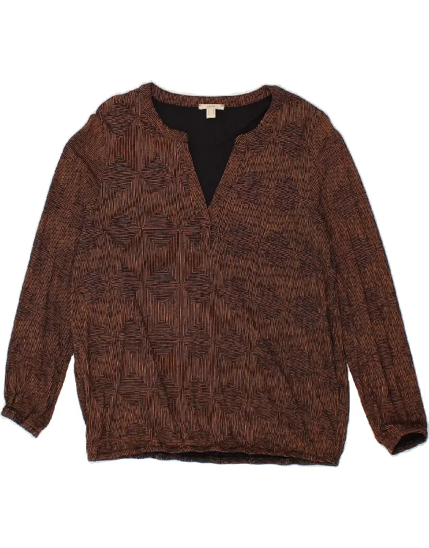 ESPRIT Womens Long Sleeve Blouse Top UK 14 Medium Brown Argyle/Diamond Oversized Silk Blouse