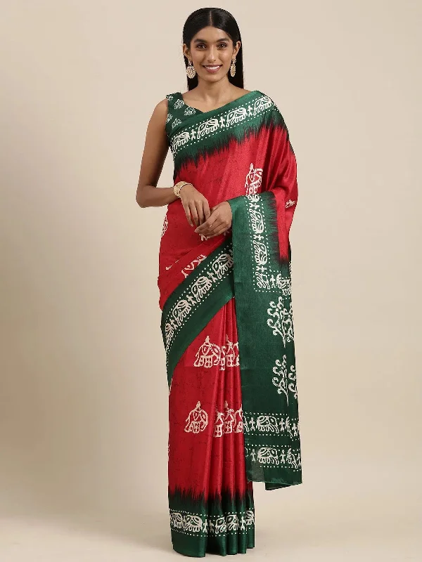 Saree Mall Women's Manipuri Red Printed Celebrity Saree With Blouse Piece-MNPR843D Chic Square Blouse Saree Mall Women's Manipuri Red Printed Celebrity Saree With Blouse Piece-MNPR843D Chic Square Blouse