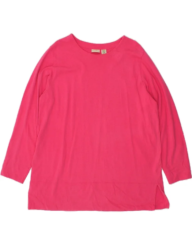 L.L.BEAN Womens Long Sleeve Blouse Top UK 18 XL Pink Cotton Feminine Pastel Blouse