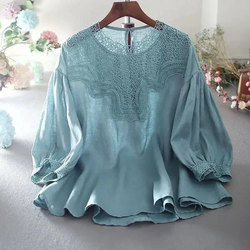 Large size cotton and linen shirt women's 5XL S4948758-- Mesh Blend Leather Blend Suede Blend Large size cotton and linen shirt women's 5XL S4948758-- Mesh Blend Leather Blend Suede Blend