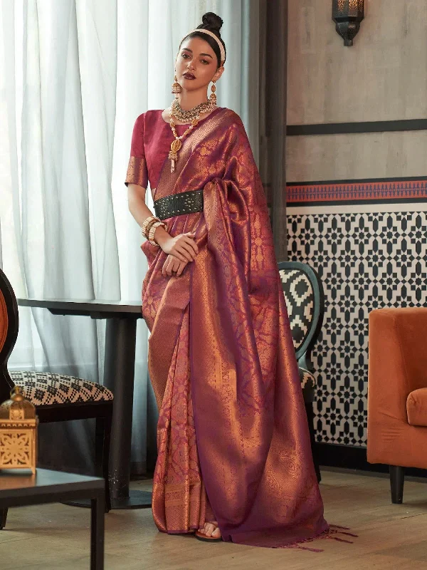 Saree Mall Women's  Blend Purple Woven Design Designer Saree With Blouse Piece-KANVIR3006 Elegant Embroidery Blouse