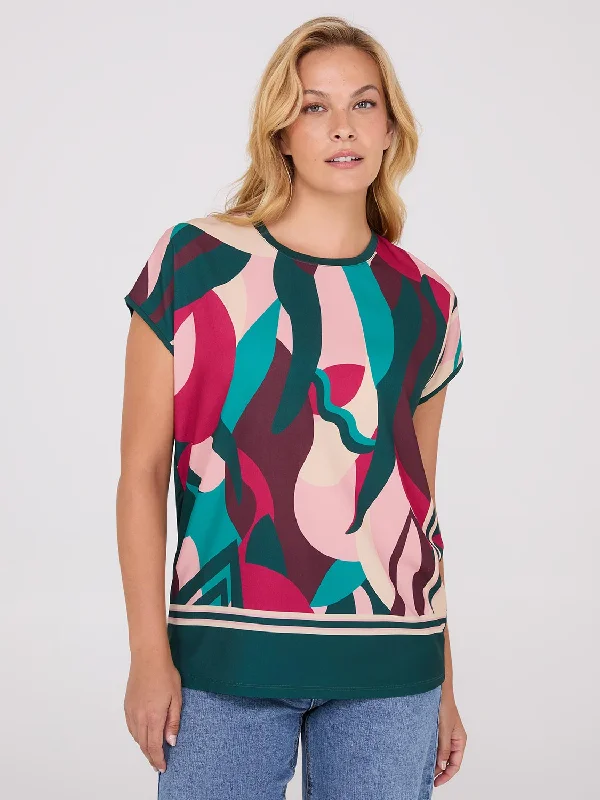 Scarf Print Short Sleeve Jersey T-Shirt-- Striped Floral Plaid