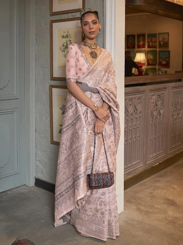 Saree Mall Women's  Blend Peach Woven Design Designer Saree With Blouse Piece-KAFREN290005 Classic Striped Blouse