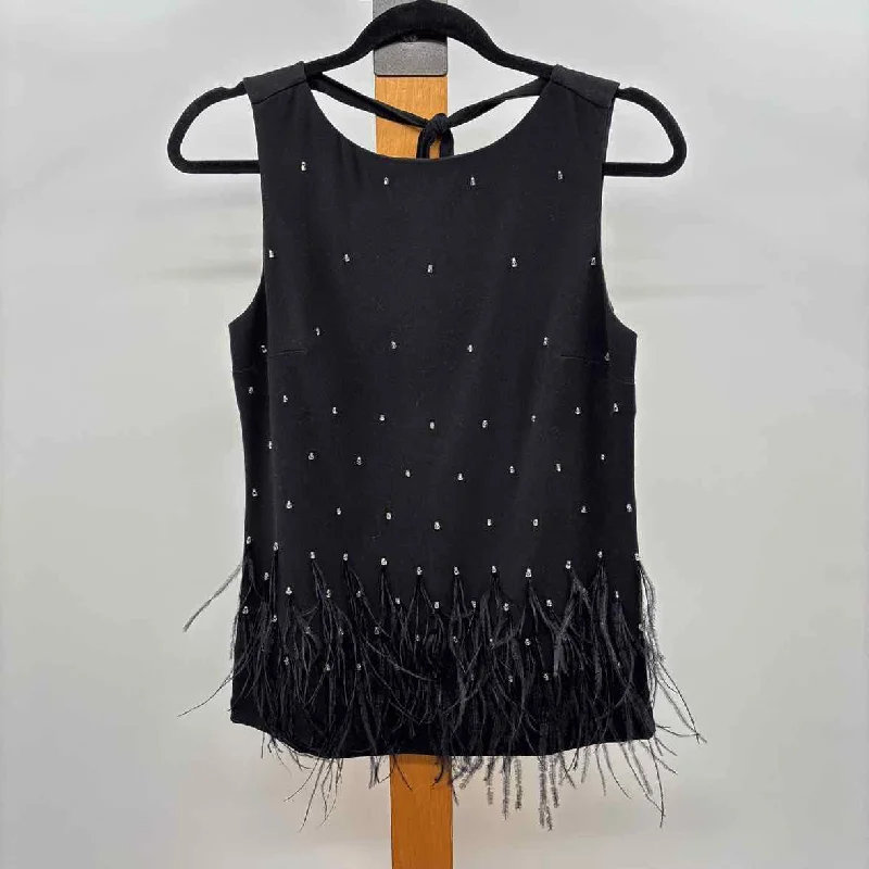 Ann Taylor Women's Size XS Black Feathers Sleeveless Shirt-- Terry Blend Velvet Blend Canvas Blend