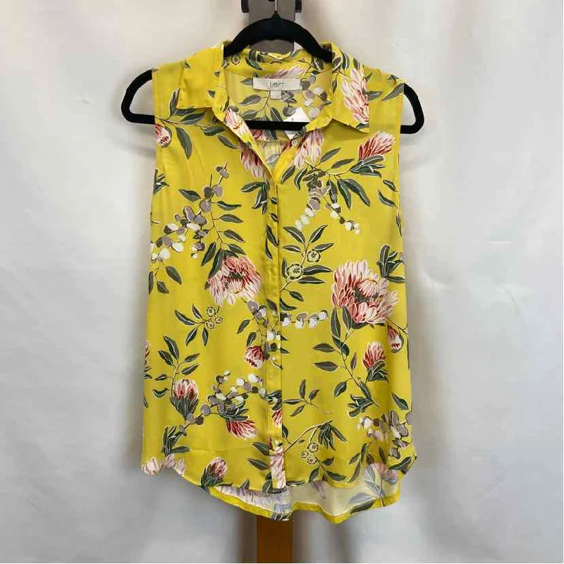 Loft Women's Size M Yellow Floral Sleeveless Shirt-- Solid Print Embellished
