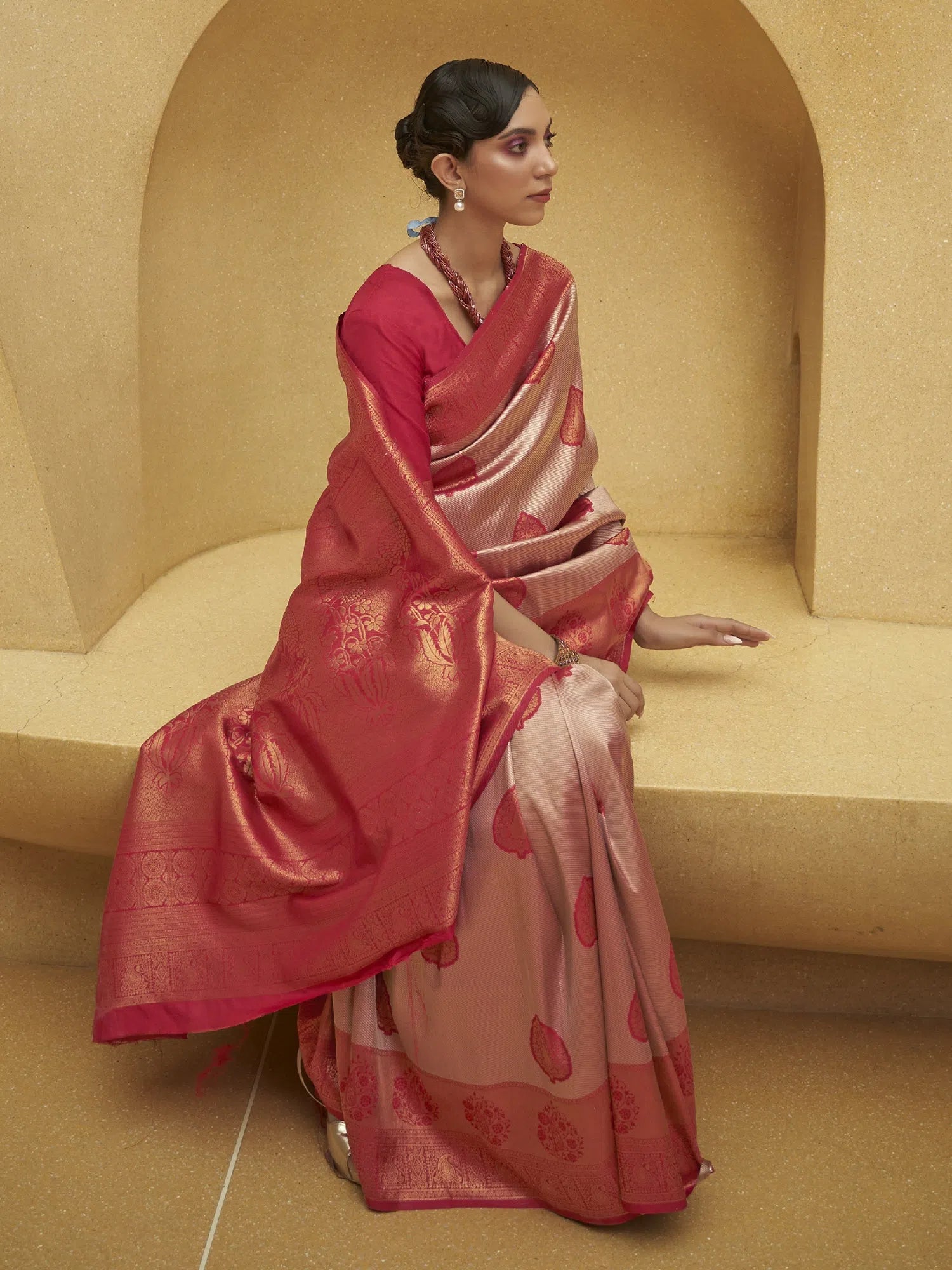 Saree Mall Women's Nylon Pink Woven Design Designer Saree With Blouse Piece-KORVAI264005 Modern Work Blouse