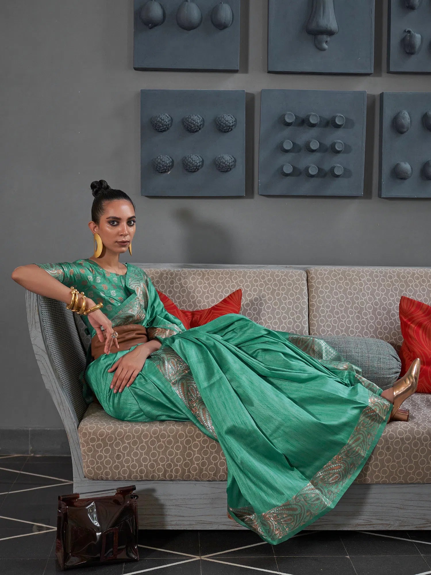 Saree Mall Women's  Blend Sea Green Woven Design Designer Saree With Blouse Piece-KNSHIT304002 Smart Casual Blouse