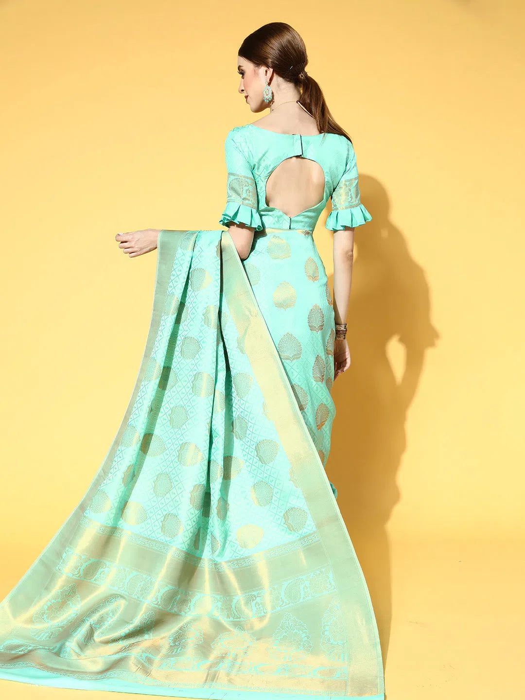 Saree Mall Women's Blend Sea Green Woven Design Celebrity Saree With Blouse Piece-KSWHT220005 Slim Fit Blouse Saree Mall Women's Blend Sea Green Woven Design Celebrity Saree With Blouse Piece-KSWHT220005 Slim Fit Blouse