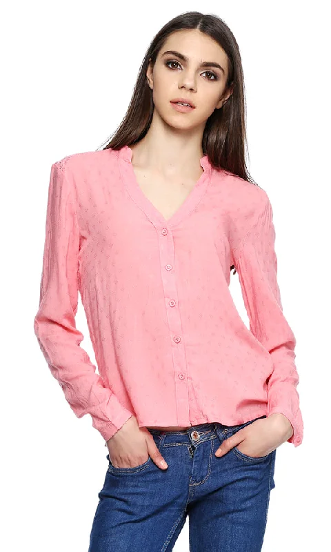 38586 Lace Panel Shirt - Rose-- Terry Blend Velvet Blend Canvas Blend