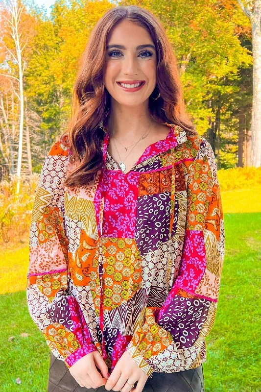 Meant To Be Blouse - Fuchsia Stretchy Fitted Blouse