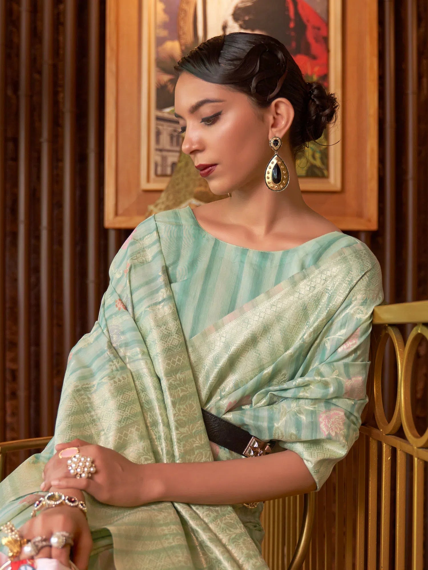 Saree Mall Women's  Blend Sea Green Woven Design Handloom Saree With Blouse Piece-KLASCL282005 Feminine Tie Blouse