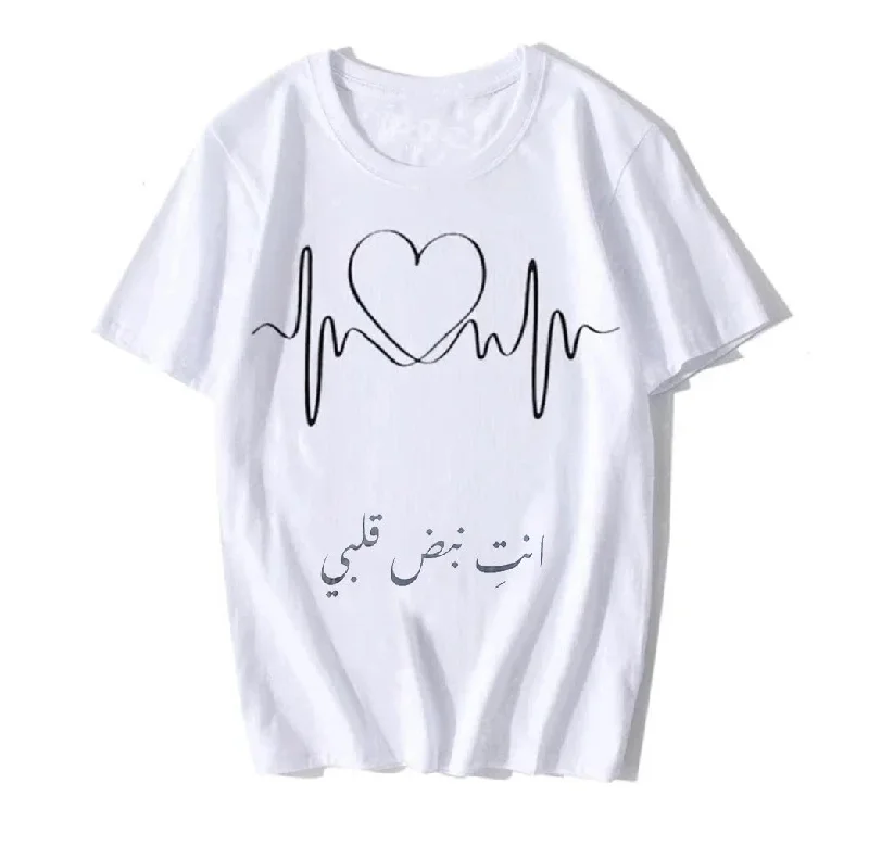 Women's Printed Round Neck Cotton Blend White T-Shirt 3XL S4565387-- Oversized T-Shirt Spandex breathable