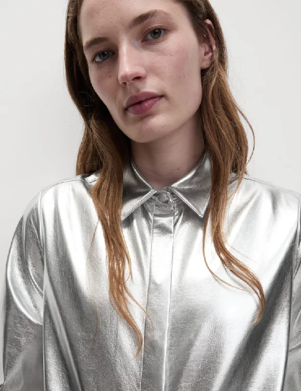 Metallic Collared Shirt-- Oversized T-Shirt Spandex breathable