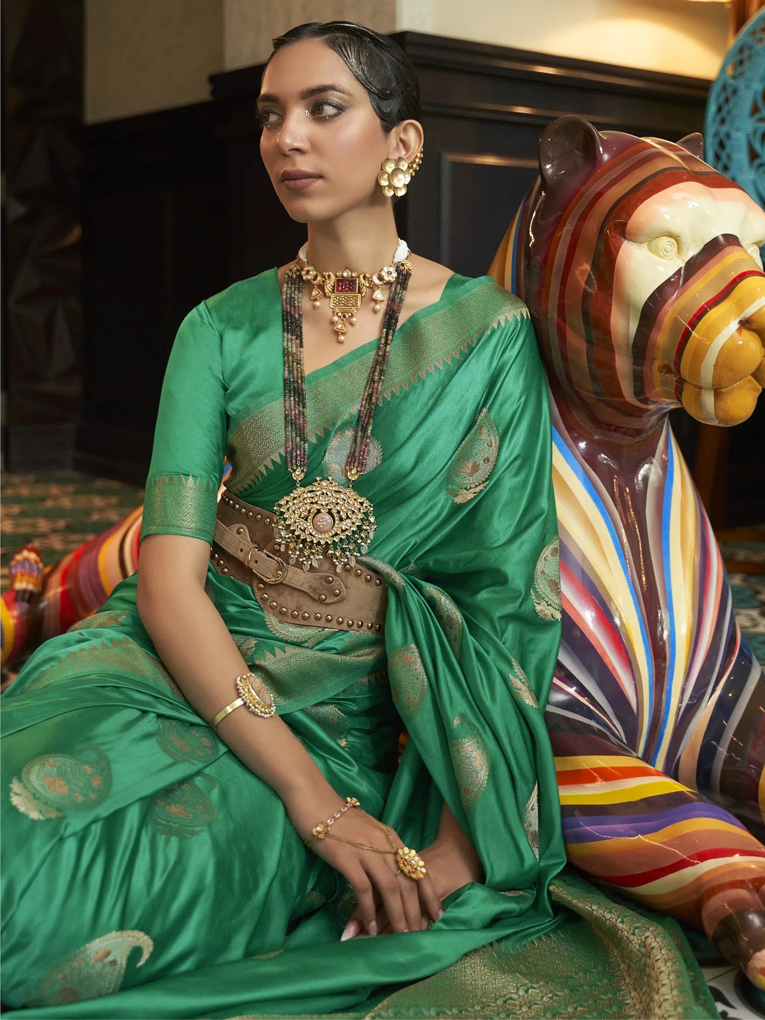 Saree Mall Women's  Blend Sea Green Woven Design Designer Saree With Blouse Piece-KUSHQ276006 Elegant Silk Blouse