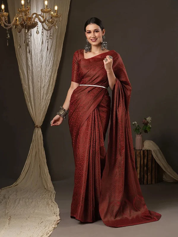 Saree Mall Women's  Blend Maroon Woven Design Designer Saree With Blouse Piece-SOHNA2002 Asymmetric Hem Blouse
