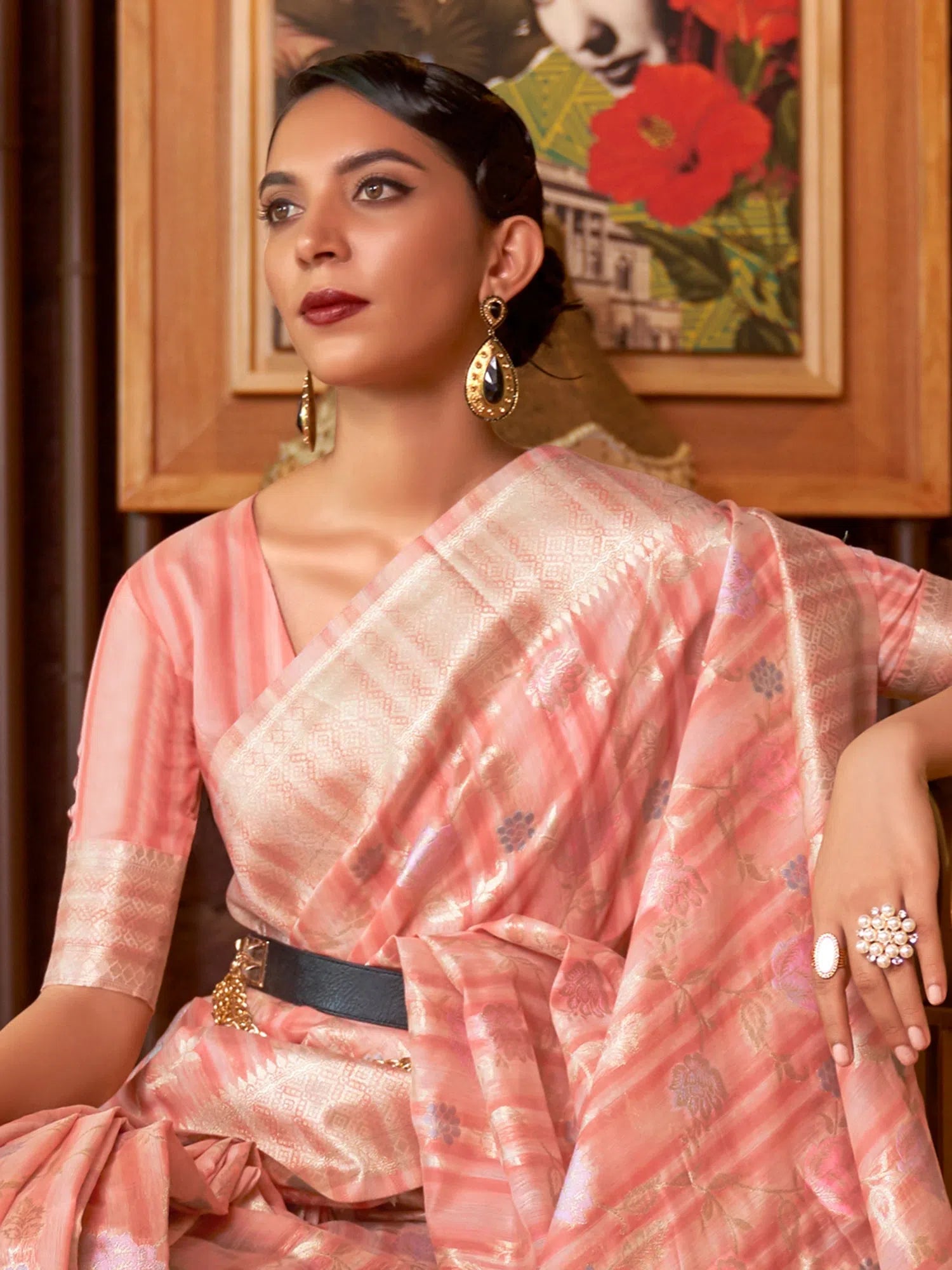 Saree Mall Women's Blend Pink Woven Design Handloom Saree With Blouse Piece-KLASCL282006 Subtle Shimmer Blouse Saree Mall Women's Blend Pink Woven Design Handloom Saree With Blouse Piece-KLASCL282006 Subtle Shimmer Blouse