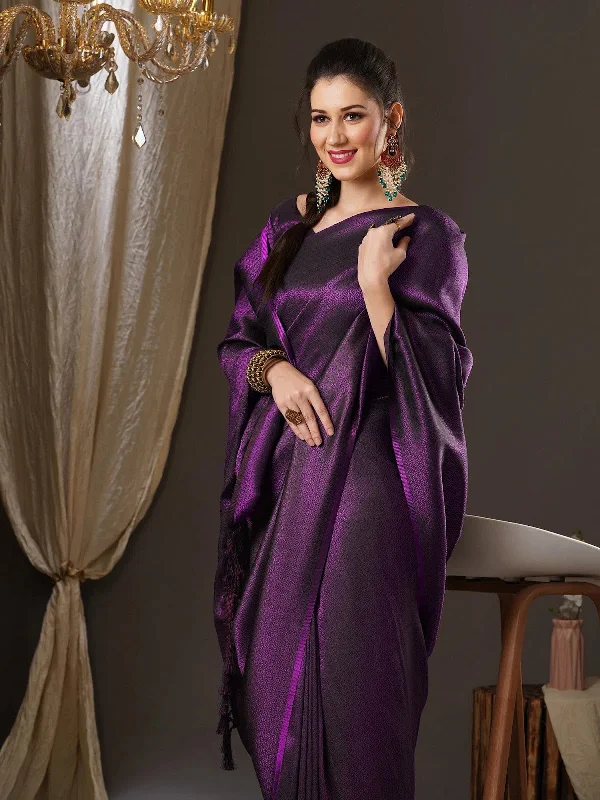 Saree Mall Women's Georgette Purple Woven Design Woven Saree With Blouse Piece-8ALEKHA8004 Boho Printed Blouse