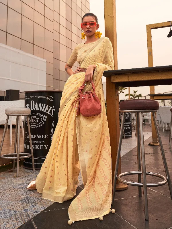 Saree Mall Women's  Blend Yellow Woven Design Handloom Saree With Blouse Piece-KAROL5006 Modern Oversized Blouse