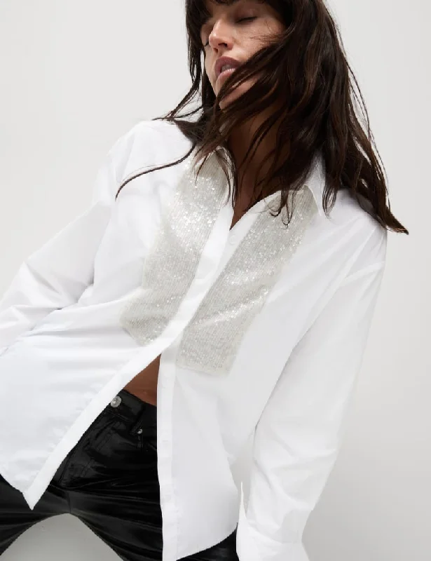 Pure Cotton Sequin Sparkly Collared Shirt-- Fitted T-Shirt Seamless Stretchy