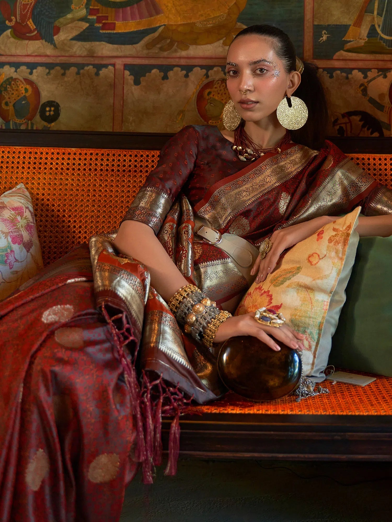 Saree Mall Women's  Blend Brown Woven Design Designer Saree With Blouse Piece-KONA298005 Satin Bow Blouse