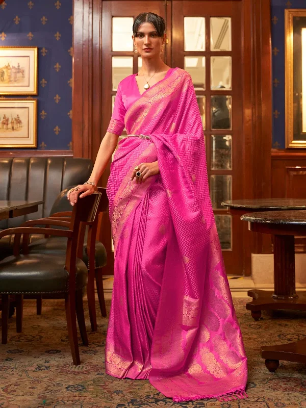 Saree Mall Women's  Blend Pink Woven Design Designer Saree With Blouse Piece-KAZEL231005 Soft Knit Blouse
