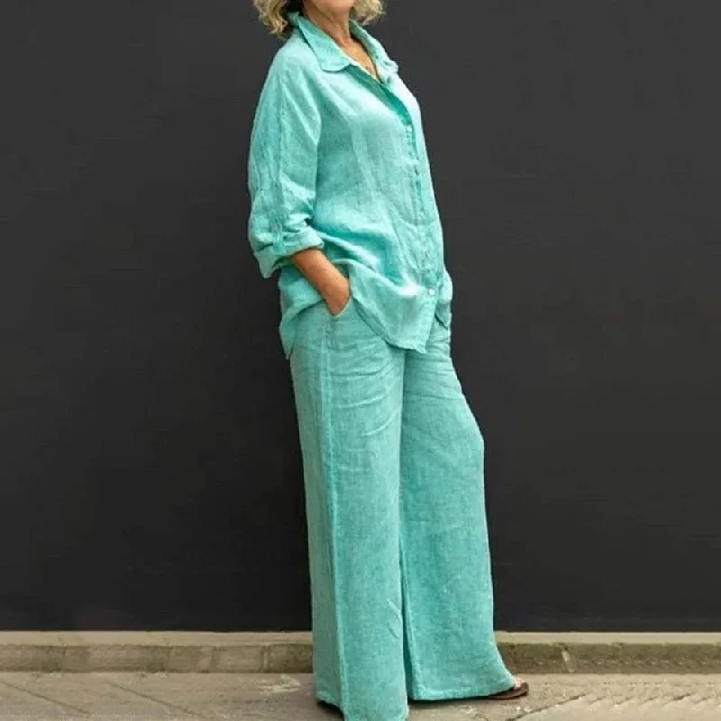 Women Autumn Cotton Lapel Shirt Two Piece 0027930-- Houndstooth Herringbone Solid