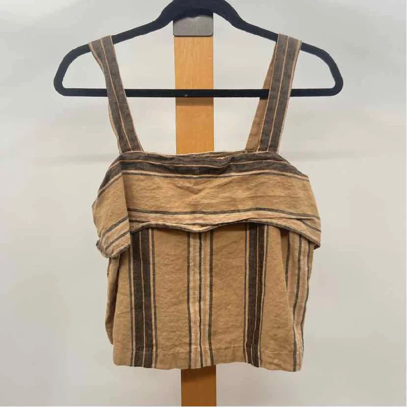 Banana Republic Women's Size S Tan Stripe Sleeveless Shirt-- Real Fur Shearling Chenille Banana Republic Women's Size S Tan Stripe Sleeveless Shirt-- Real Fur Shearling Chenille