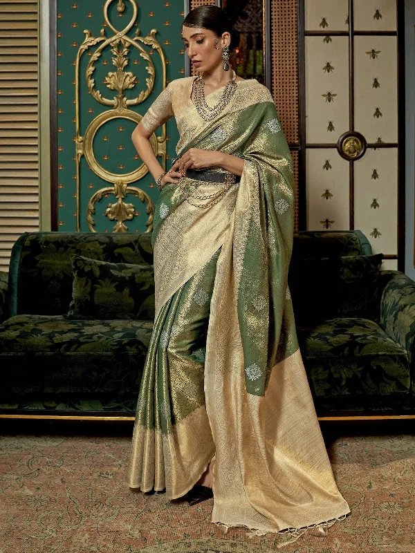 Saree Mall Women's  Blend Green Woven Design Designer Saree With Blouse Piece-KANISKA289004 Pastel Color Blouse
