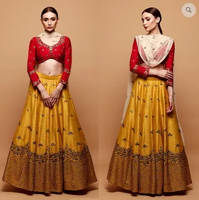 Astha Narang Mustard Yellow Lehenga With Red Blouse Elegant Office Blouse