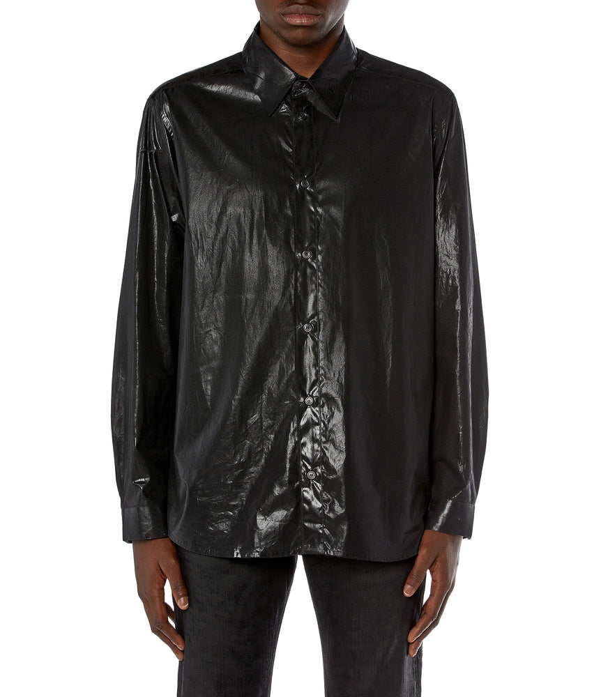 Poplin Shirt With Shiny Coated Effect-- Zippered Buttoned Snapped