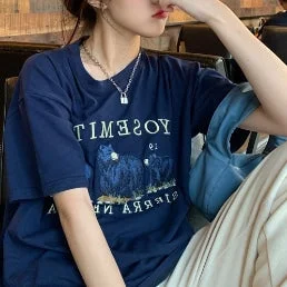 Women's Short Sleeve Letter/Number T-Shirts - Size M - 431230-- Rayon Velvet Corduroy