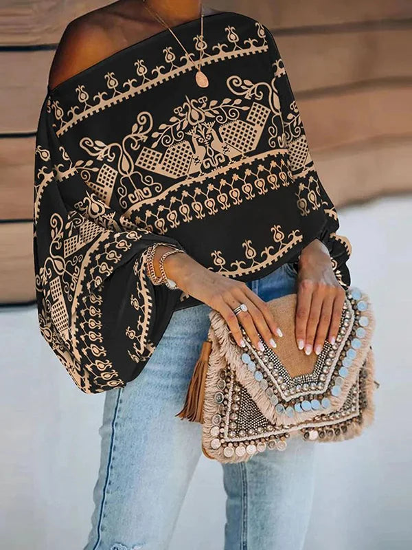 Simple Loose Off-The-Shoulder Geometric Printed Puff Sleeves T-Shirt Top 105555 - XL-- Oversized T-Shirt Spandex breathable Simple Loose Off-The-Shoulder Geometric Printed Puff Sleeves T-Shirt Top 105555 - XL-- Oversized T-Shirt Spandex breathable