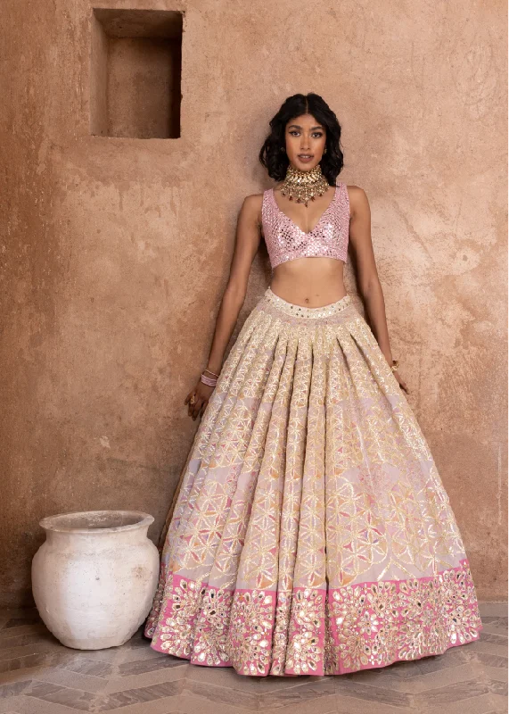 Abhinav Mishra Hand Embroidered Blouse With Printed Lehenga Embellished Collar Blouse