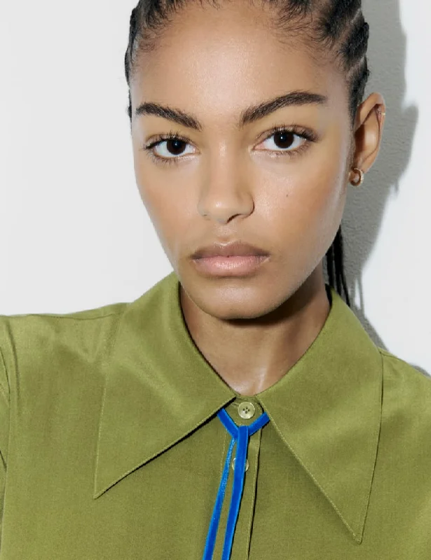 Pure Silk Long-Sleeved Shirt-- Polka Dot Checkered Tartan