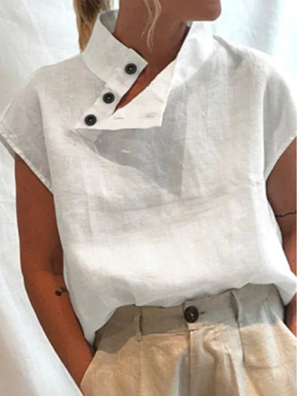 Solid Color Stand Collar Cap-Sleeve Shirts M 84523-- Layered Multi-layer Single Layer Solid Color Stand Collar Cap-Sleeve Shirts M 84523-- Layered Multi-layer Single Layer