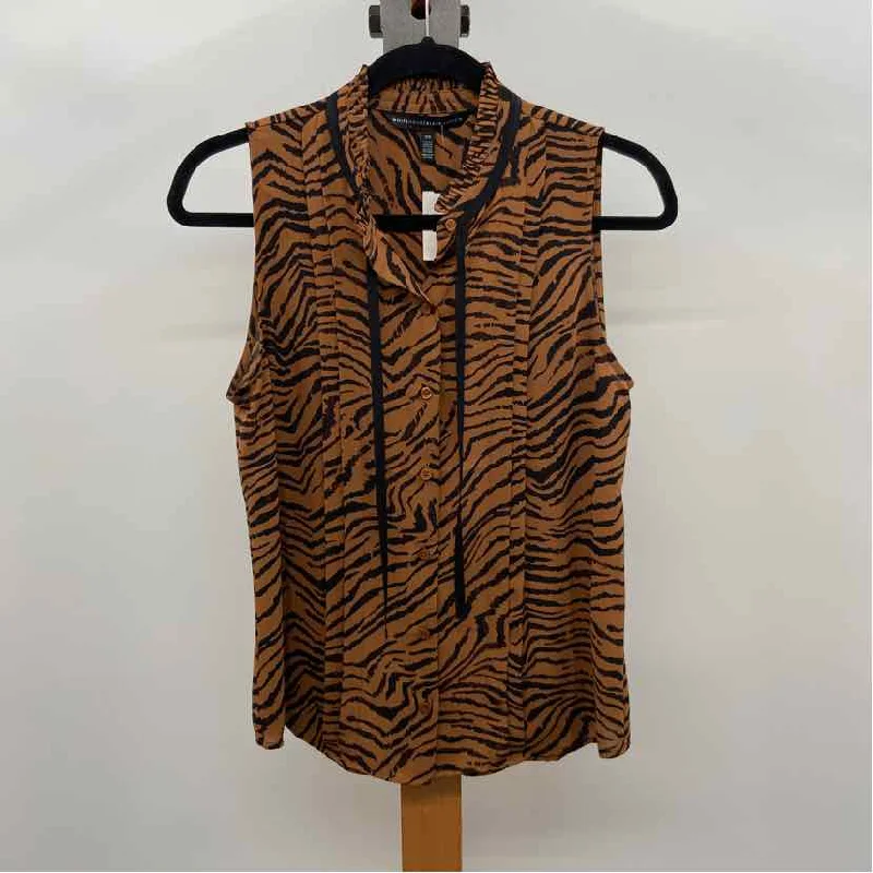 White House Black Market Women's Size XS Brown Tiger Sleeveless Shirt-- Mesh Canvas Denim