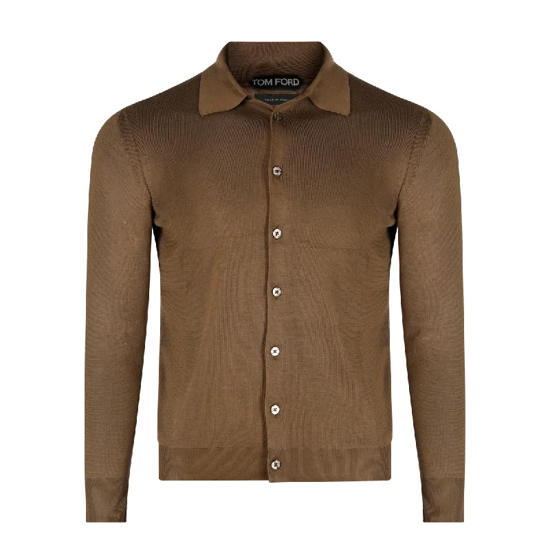 Tom Ford Shirts Brown-- Collared Crew Neck Turtle Neck