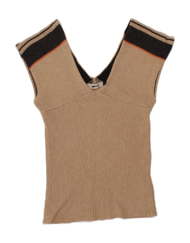 GAS Womens Sleeveless Blouse Top UK 8 Small Brown Wool Casual Button Blouse