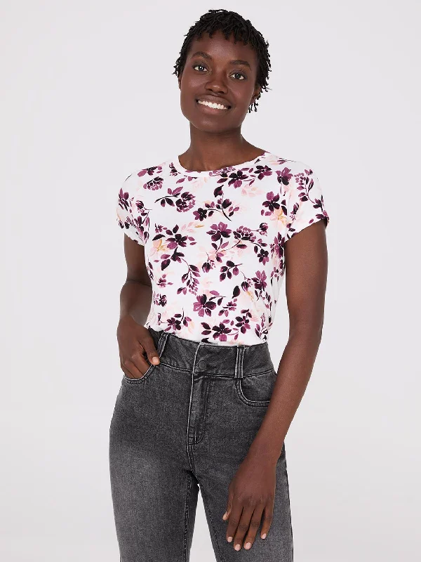 Floral Print Raglan Sleeve T-Shirt-- Front Pockets Side Pockets Patch Pockets