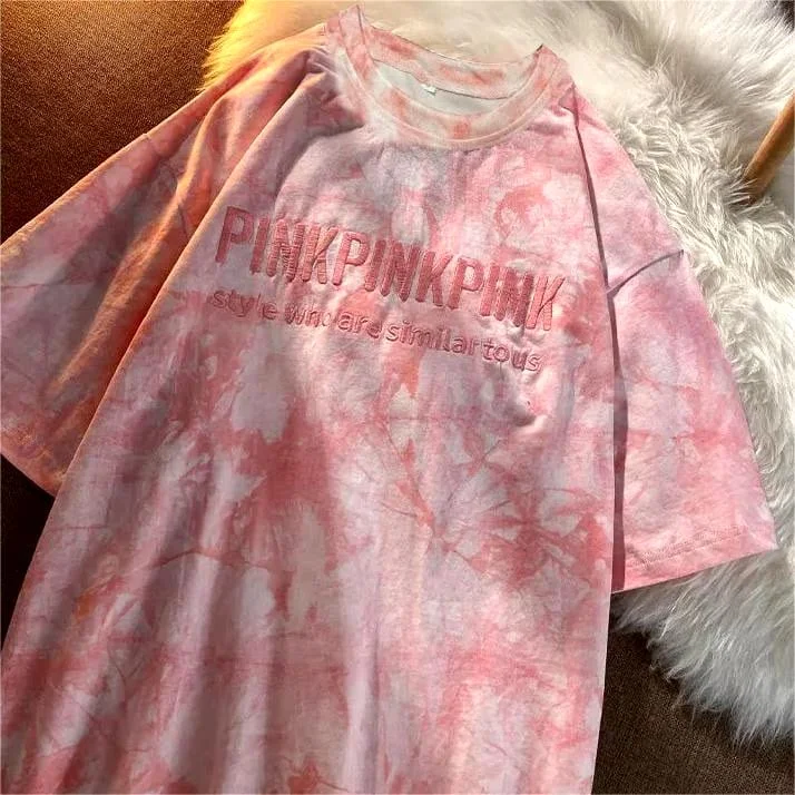 Women's Short Sleeve Tie Dye/Splash-ink T-Shirts 412939-- Anti-Pilling Machine Wash Handmade