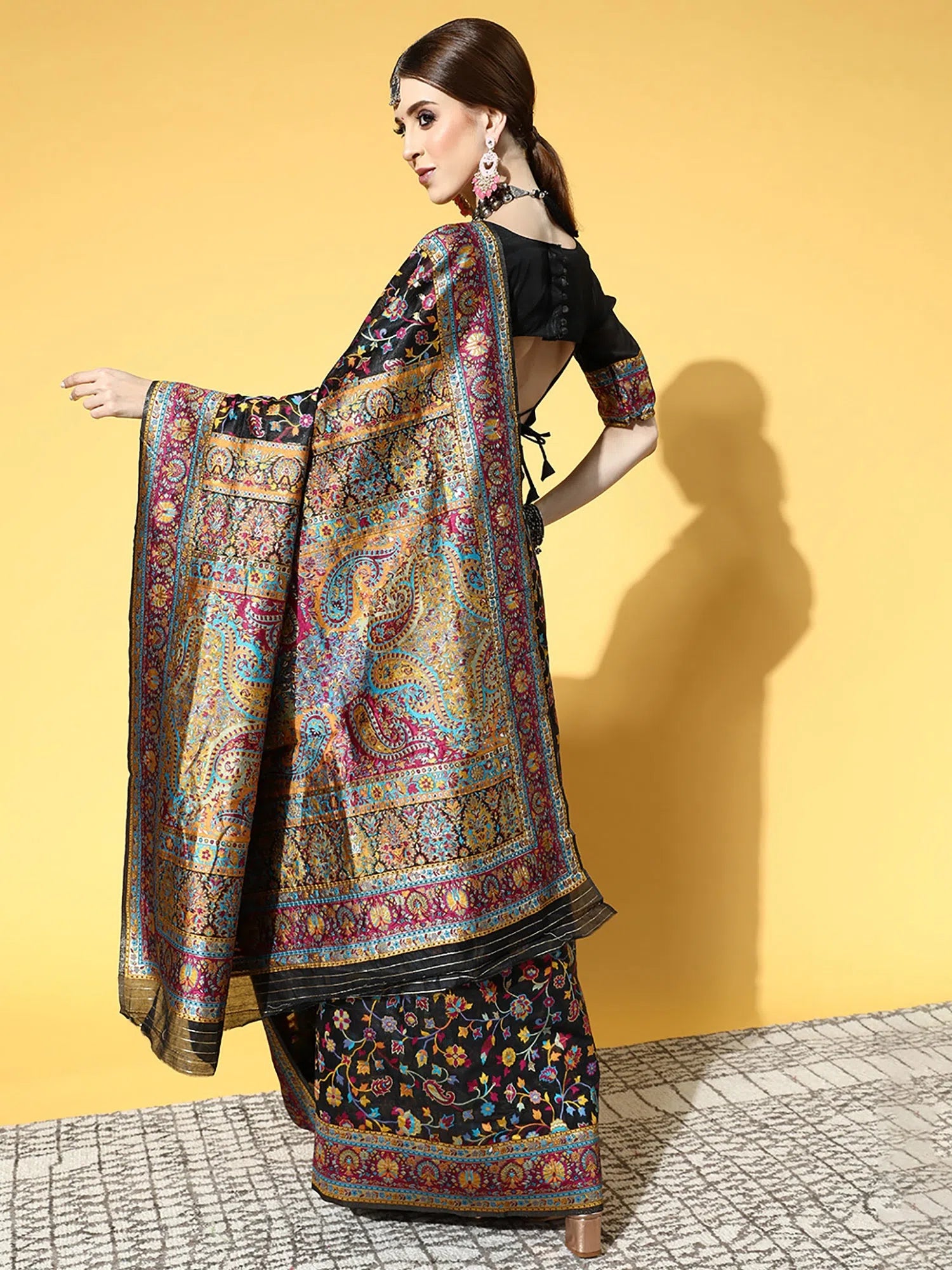 Saree Mall Women's Blend Black Woven Design Celebrity Saree With Blouse Piece-KHUBNI240003 Side Tie Blouse Saree Mall Women's Blend Black Woven Design Celebrity Saree With Blouse Piece-KHUBNI240003 Side Tie Blouse