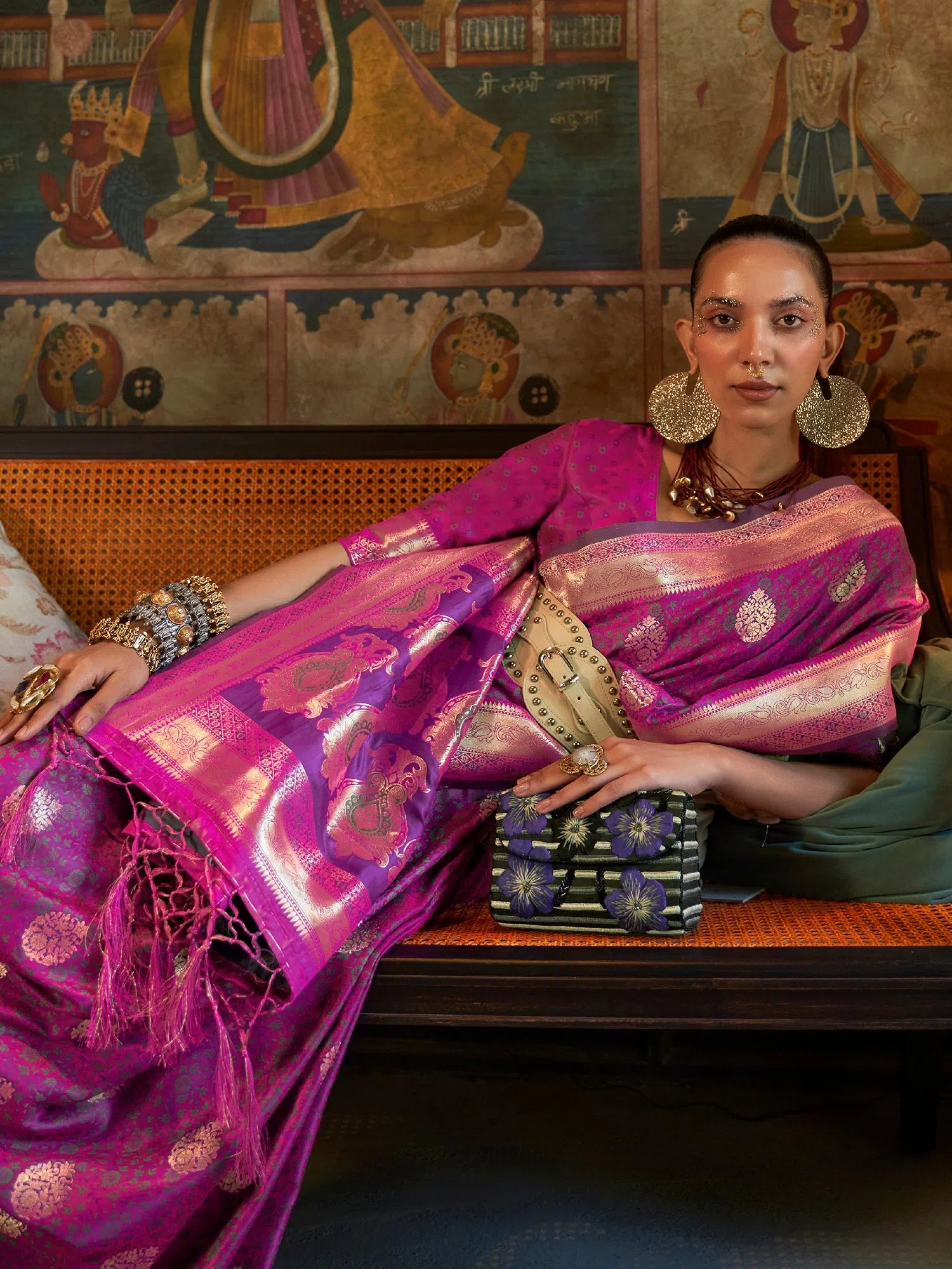 Saree Mall Women's  Blend Magenta Woven Design Designer Saree With Blouse Piece-KONA298003 Ruched Sleeve Blouse
