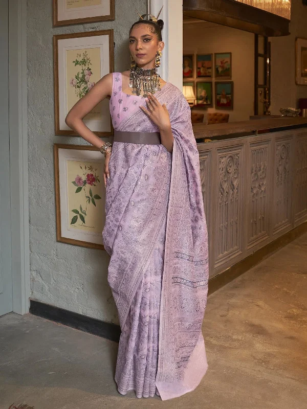 Saree Mall Women's  Blend Mauve Woven Design Designer Saree With Blouse Piece-KAFREN290006 Feminine Puff Blouse