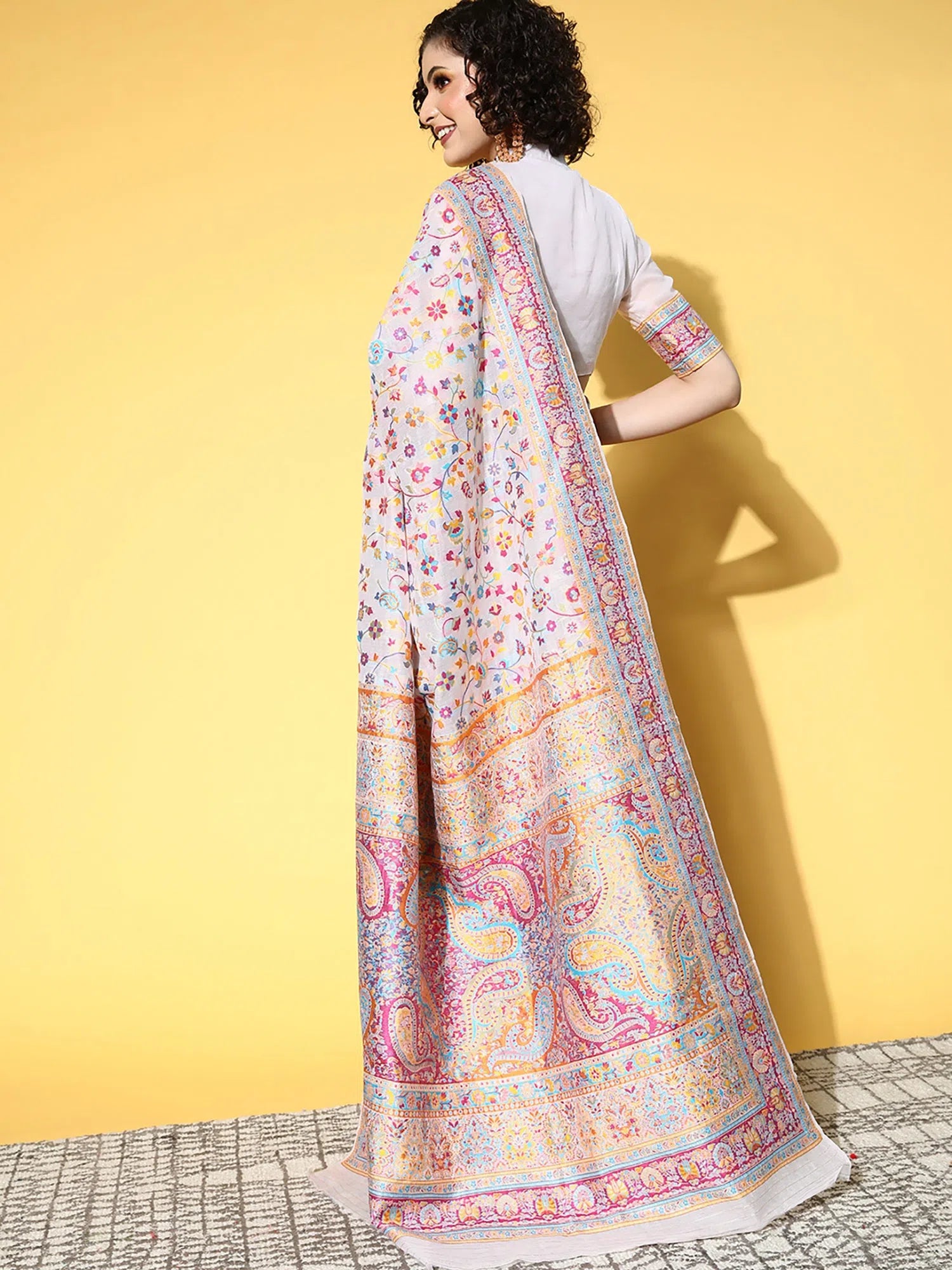 Saree Mall Women's Blend Cream Woven Design Celebrity Saree With Blouse Piece-KHUBNI240006 Elegant Lace Blouse Saree Mall Women's Blend Cream Woven Design Celebrity Saree With Blouse Piece-KHUBNI240006 Elegant Lace Blouse