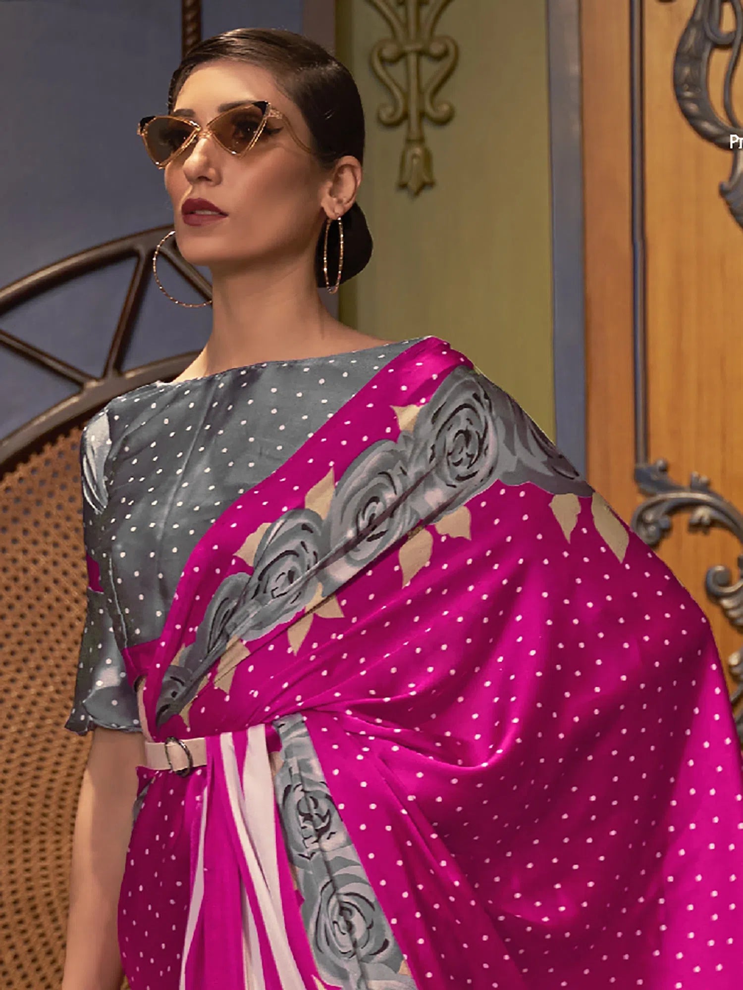 Saree Mall Women's Crepe Pink Printed Celebrity Saree With Blouse Piece-KLZE246008 Floral Print Blouse Saree Mall Women's Crepe Pink Printed Celebrity Saree With Blouse Piece-KLZE246008 Floral Print Blouse
