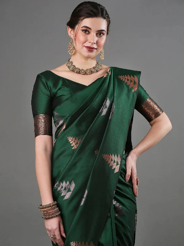 Saree Mall Women's  Blend Green Woven Design Designer Saree With Blouse Piece-15PAKHI1602 Elegant Semi-Sheer Blouse