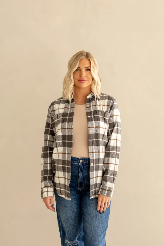 Lilou Plaid Shirt | Black/Olive-- Silk Blend Satin Velvet