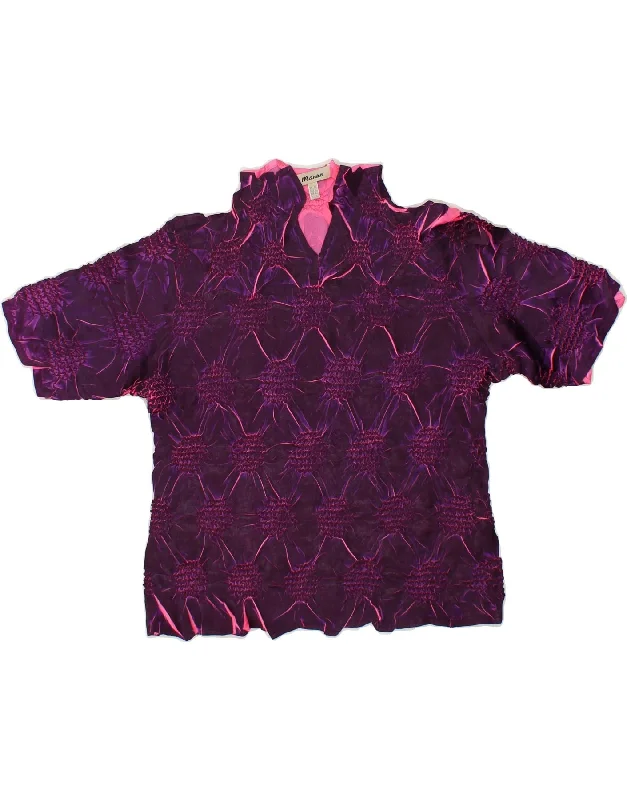 VINTAGE Womens Abstract Pattern Blouse Top UK 16 Large  Purple Polyester Lightweight Tunic Blouse